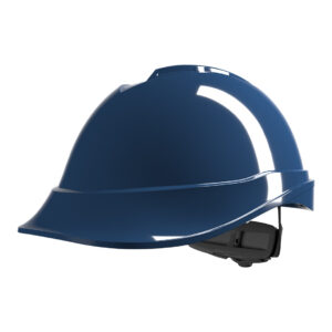MSA V-Gard 200, non-vented, Blue, Fas-Trac III ratchet, sewn PVC s/b