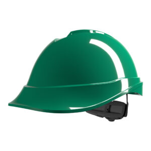 MSA V-Gard 200, non-vented, Green, Fas-Trac III ratchet, sewn PVC s/b