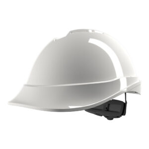 MSA V-Gard 200, non-vented, White, Fas-Trac III ratchet, sewn PVC s/b