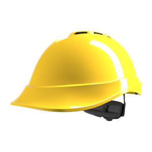 MSA V-Gard 200, vented, Yellow, Fas-Trac III ratchet, sewn PVC s/b