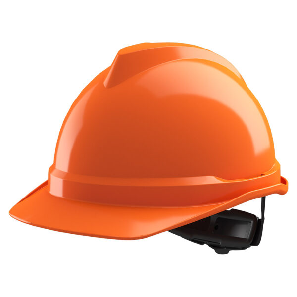MSA V-Gard 500, non vented, Orange, Push-Key slide adj, sewn PVC s/b