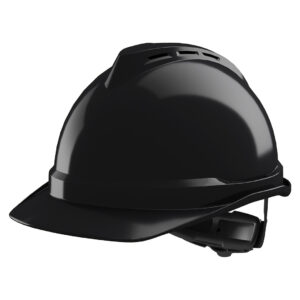 MSA V-Gard 500, vented, Black, Push-Key slide adj, sewn PVC s/b