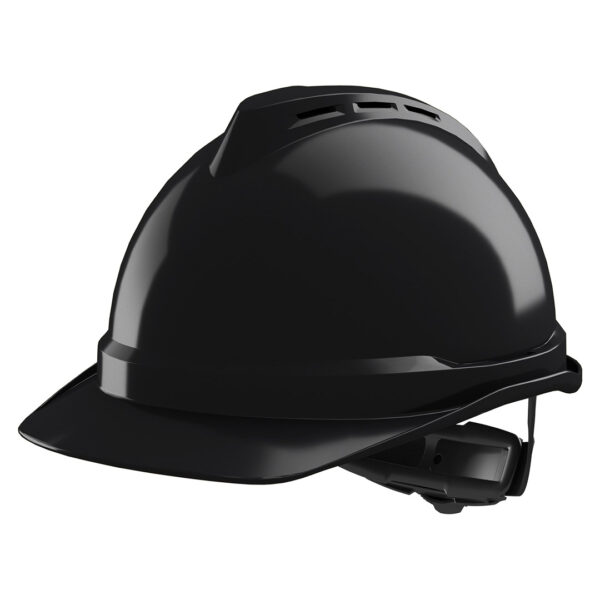 MSA V-Gard 500, vented, Black, Push-Key slide adj, sewn PVC s/b