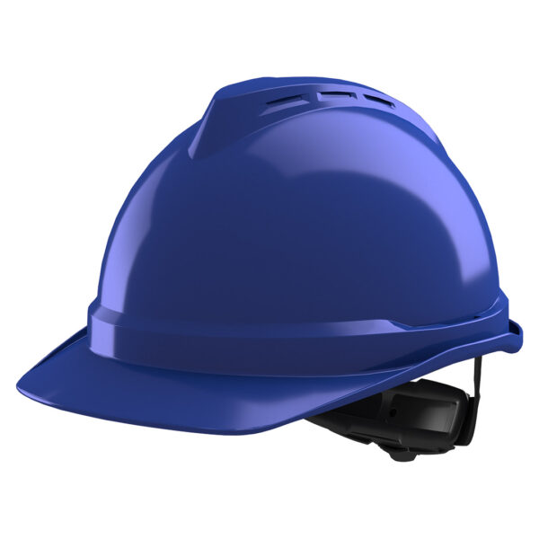MSA V-Gard 500, vented, Blue, Push-Key slide adj, sewn PVC s/b