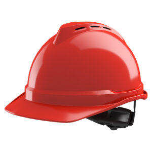 MSA V-Gard 500, vented, Red, Push-Key slide adj, sewn PVC s/b