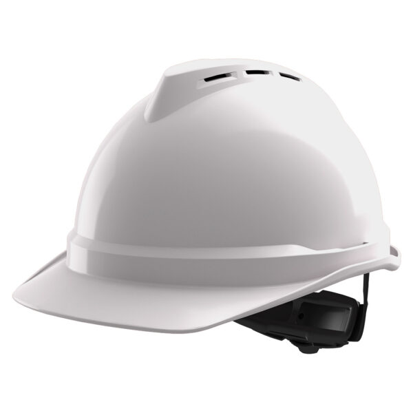 MSA V-Gard 500, vented, White, Push-Key slide adj, sewn PVC s/b